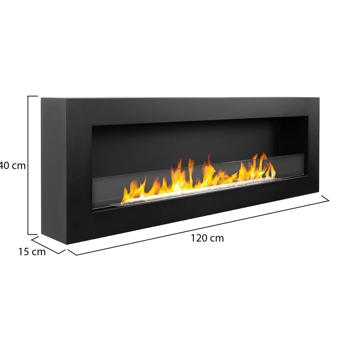 Camino a Bioetanolo Nero Capacità 1.25 lt Superficie Riscaldabile 30 120x15x40h cm, Potenza (kw) 3 - Revello