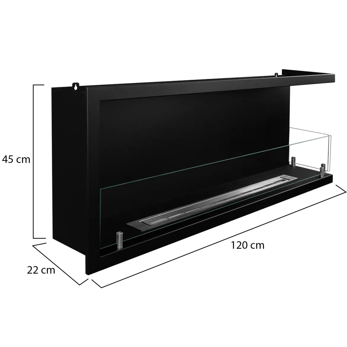 Camino a Bioetanolo Nero Capacità 1.25 lt Superficie Riscaldabile 30 120x22x45h cm, Potenza (kw) 3 - Chisone