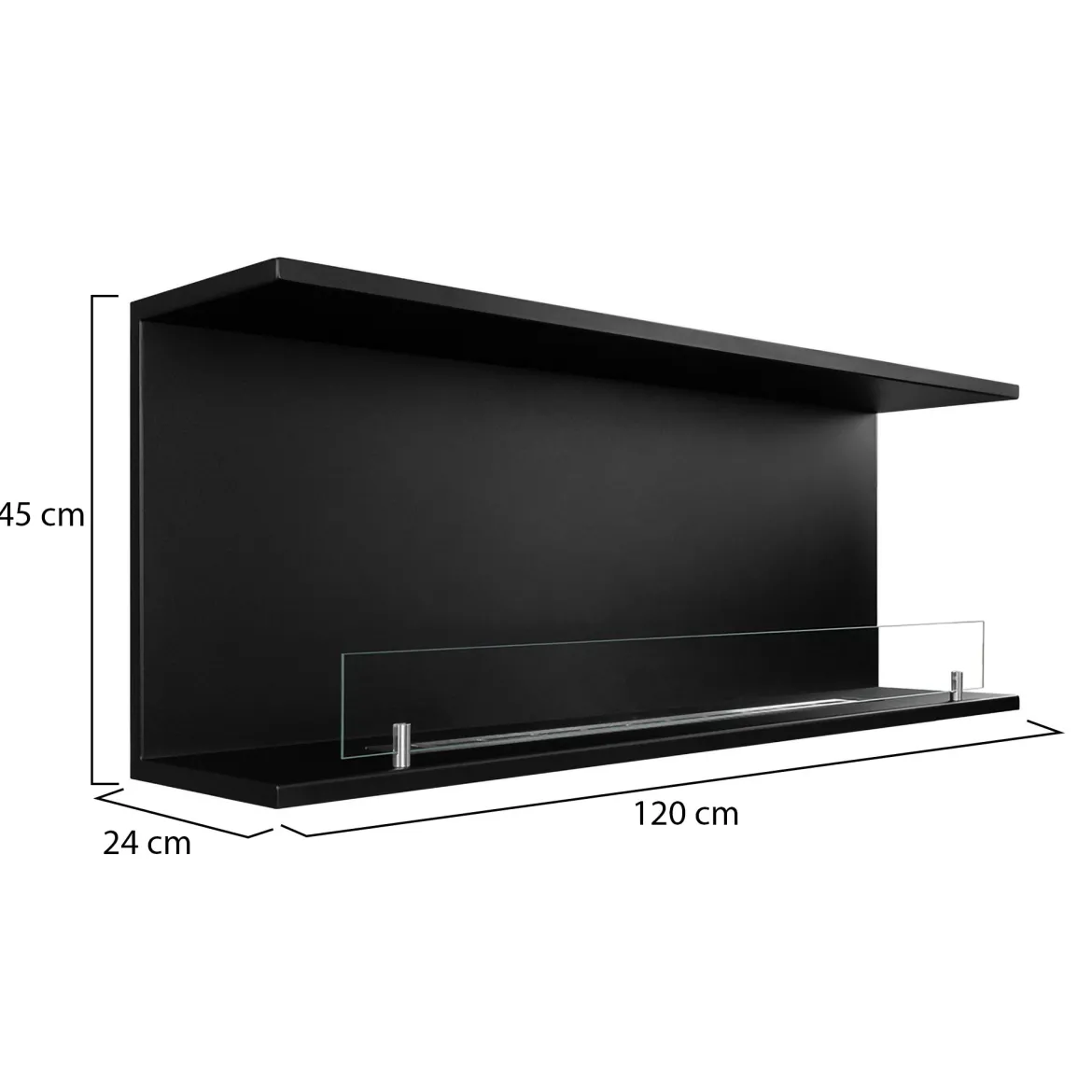 Camino a Bioetanolo Nero Capacità 1.5 lt Superficie Riscaldabile 30 90x15x40h cm, Potenza (kw) 3 - Guardea