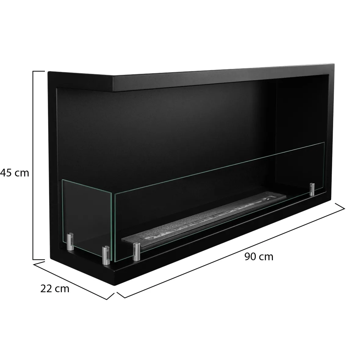 Camino a Bioetanolo Nero Capacità 1.5 lt Superficie Riscaldabile 30 90x22x45h cm, Potenza (kw) 3 - Macomer