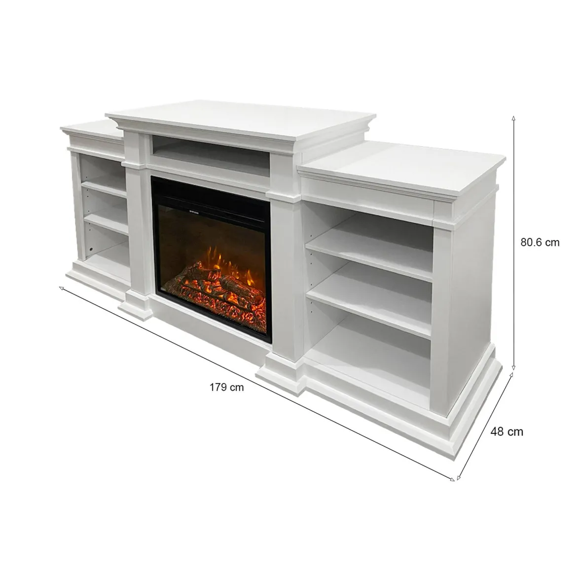 Camino elettrico Aramengo, 179x48 h81 cm, Bianco