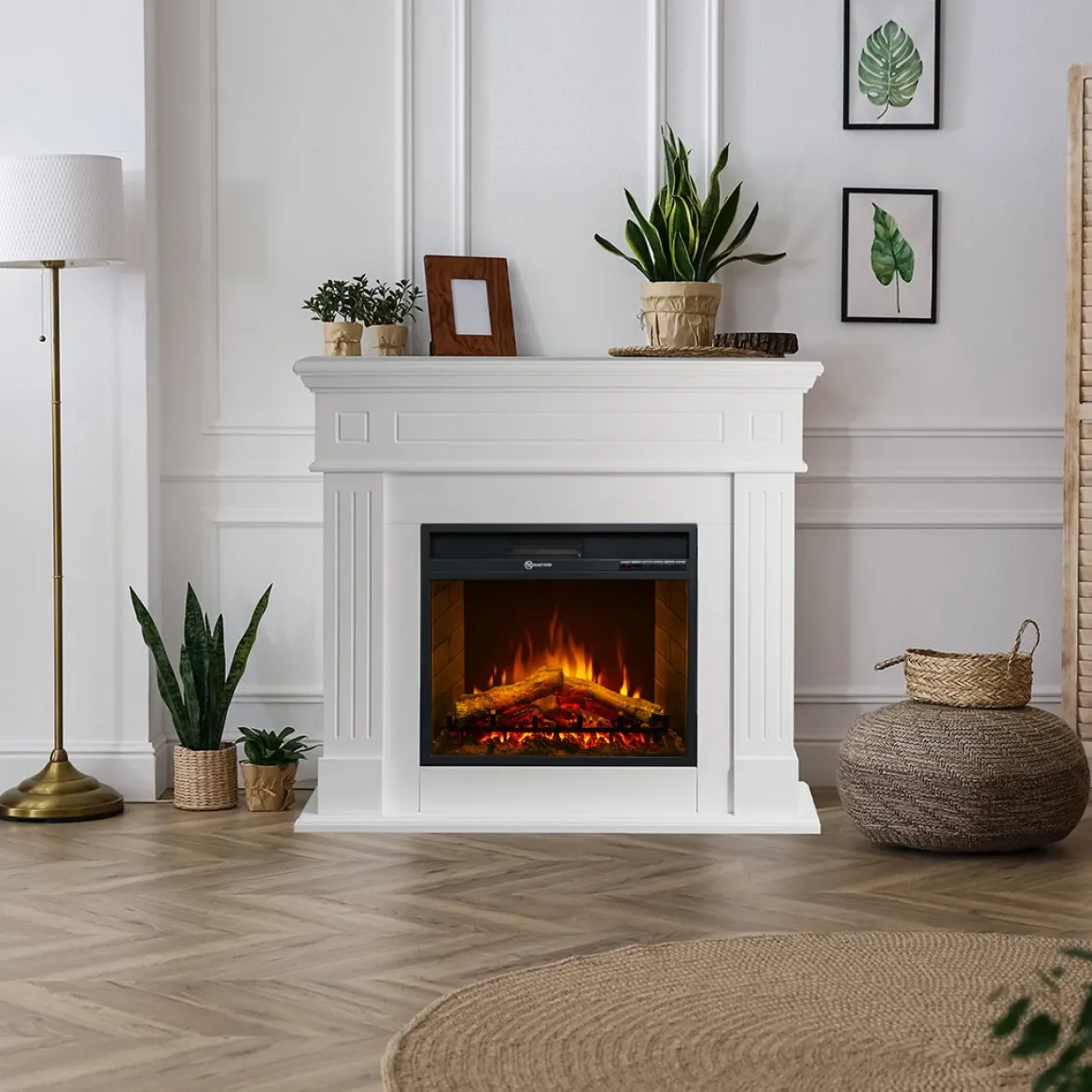 Camino Elettrico Bianco Superficie Riscaldabile 30 Potenza (kw) 0.9/1.8 110x25x95h cm, Indoor - Sola