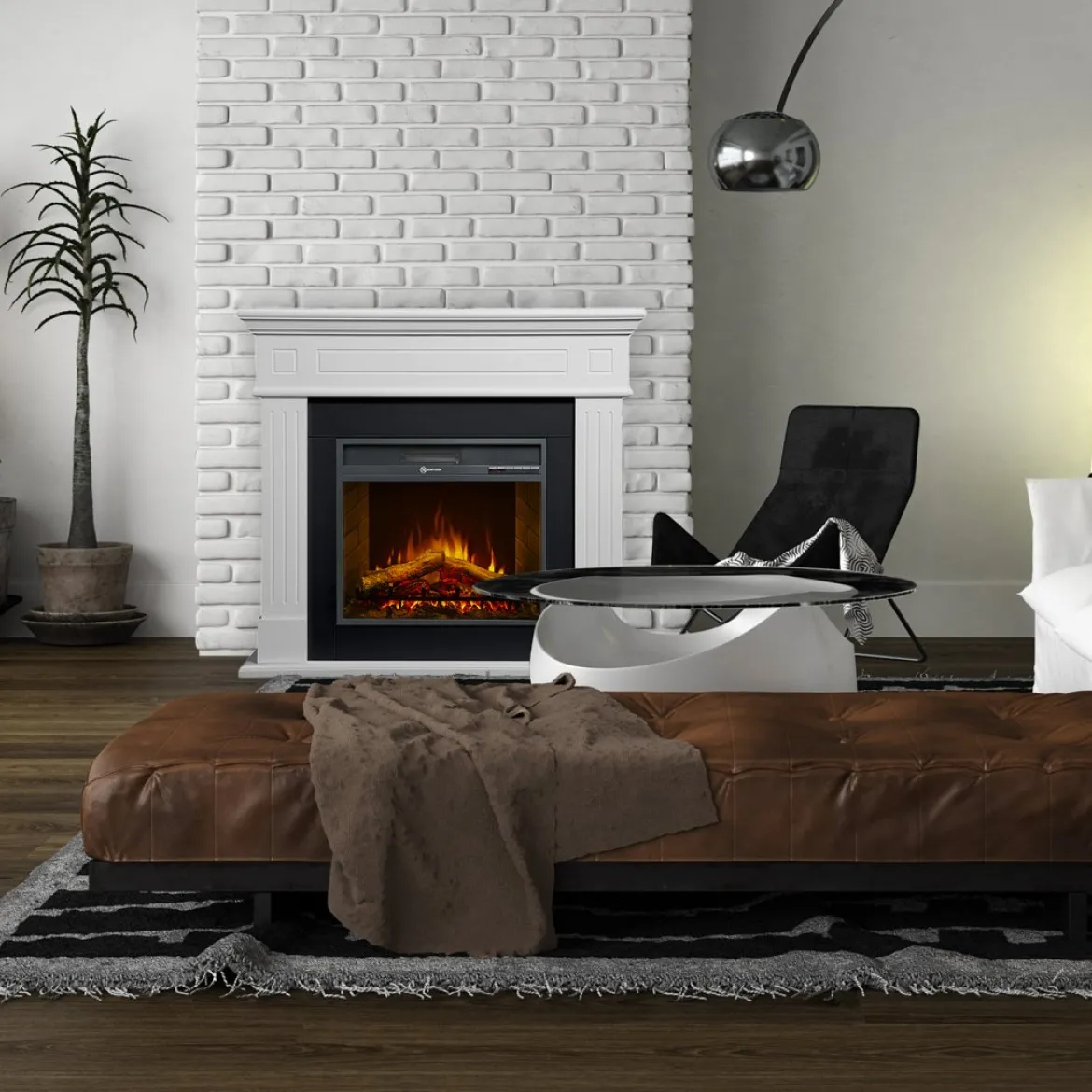 Camino Elettrico Bianco Superficie Riscaldabile 30 Potenza (kw) 0.9/1.8 110x25x95h cm, Indoor - Sola