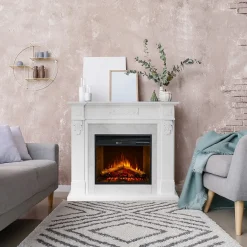 Camino Elettrico Bianco Superficie Riscaldabile 30 Potenza (kw) 0.9/1.8 121x38x108h cm, Indoor - Prasco