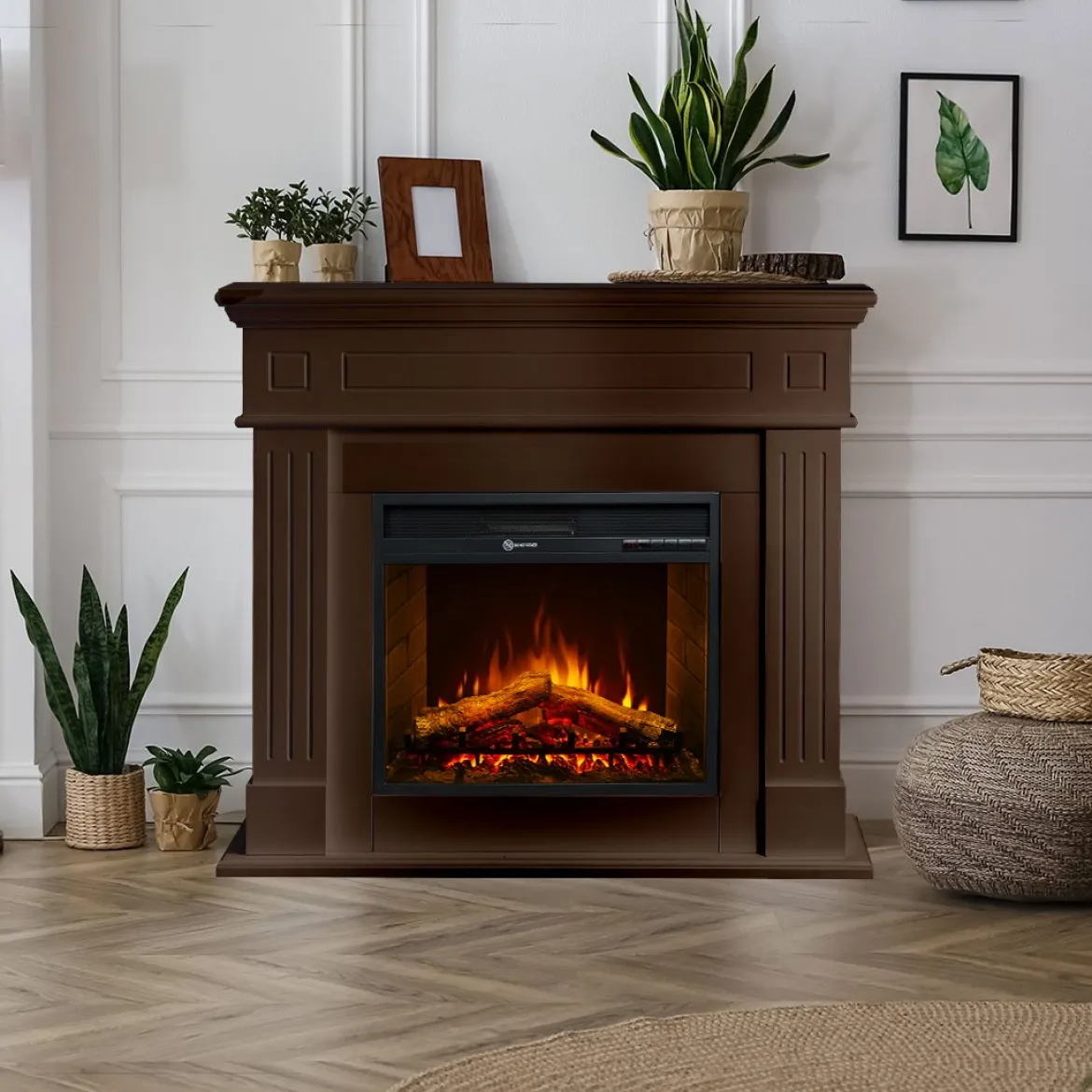 Camino Elettrico Marrone Noce Superficie Riscaldabile 30 Potenza (kw) 0.9/1.8 110x36x100h cm, Indoor - Lentella