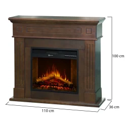 Camino Elettrico Marrone Noce Superficie Riscaldabile 30 Potenza (kw) 0.9/1.8 110x36x100h cm, Indoor - Lentella