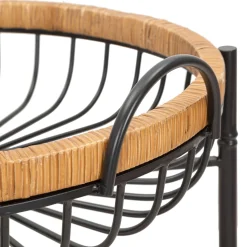 Carrello Marrone Nero 2 Ripiani Ruote 57x56x63h cm, con 2 Cestini in Rattan - Zakopa