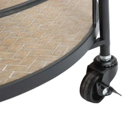 Carrello Marrone Nero 3 Ripiani Ruote 60x30x80h cm, Finitura Effetto Paglia di Vienna - Fapaga