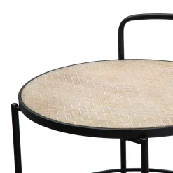 Carrello Marrone Nero 3 Ripiani Ruote 60x30x80h cm, Finitura Effetto Paglia di Vienna - Fapaga