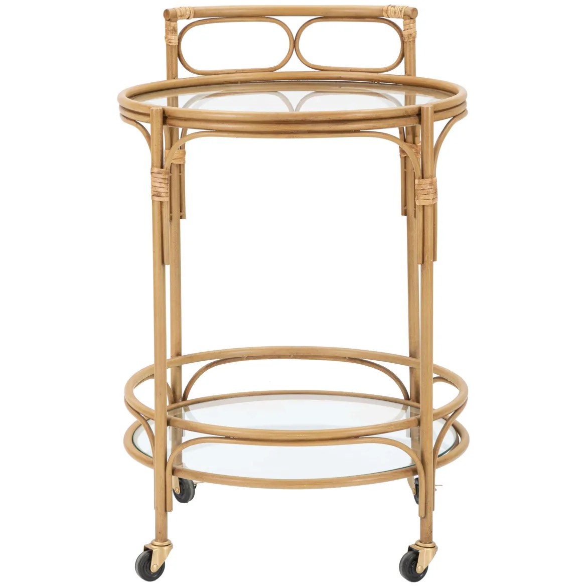 Carrello Marrone Trasparente 2 Ripiani Ruote 51x51x74h cm, Finiture in Rattan - Dalosa