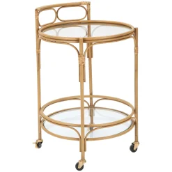 Carrello Marrone Trasparente 2 Ripiani Ruote 51x51x74h cm, Finiture in Rattan - Dalosa
