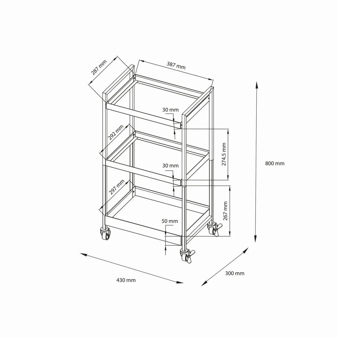 Carrello Masio, 43x30 h80 cm, Ardesia