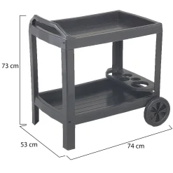 Carrello Nero Antracite 2 Ripiani Ruote 53x74x73h cm, con Portabicchieri Made in Italy - Chidester