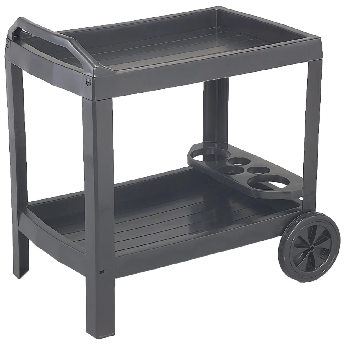 Carrello Nero Antracite 2 Ripiani Ruote 53x74x73h cm, con Portabicchieri Made in Italy - Chidester