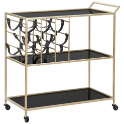 Carrello Nero oro 3 Ripiani Ruote 79x40x82h cm, con Portabottiglie - Druski