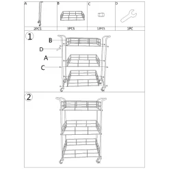Carrello oro Trasparente Fume 3 Ripiani Ruote 60x31x80h cm, Sfumatura Colore Struttura Fume - Arviat