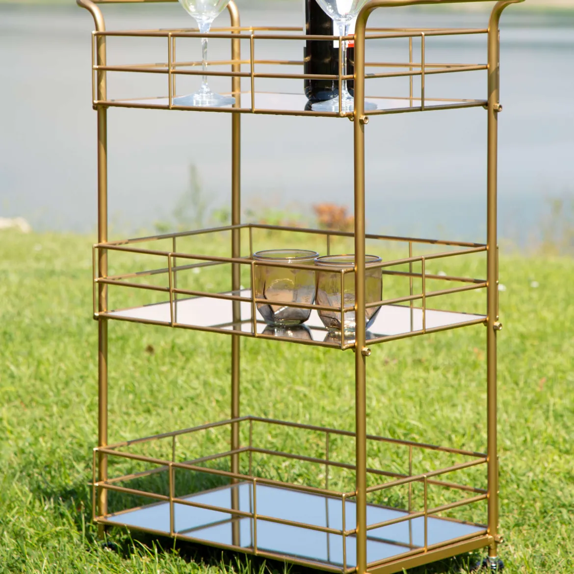 Carrello oro Trasparente Fume 3 Ripiani Ruote 60x31x80h cm, Sfumatura Colore Struttura Fume - Arviat