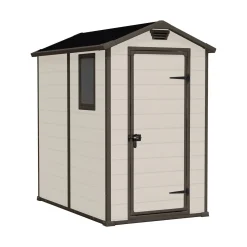 Casetta da Giardino Beige Nero Resistente Agli Agenti Atmosferici Presenza Finestre 130x192x198h cm, Tetto a due Falde - Stillman