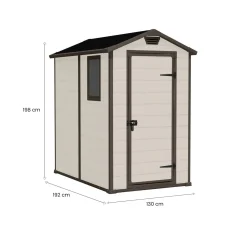 Casetta da Giardino Beige Nero Resistente Agli Agenti Atmosferici Presenza Finestre 130x192x198h cm, Tetto a due Falde - Stillman