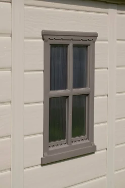 Casetta da Giardino Beige Nero Resistente Agli Agenti Atmosferici Presenza Finestre 178x196x208h cm, Tetto a due Falde - Tuskegee