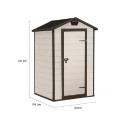 Casetta da Giardino Beige Nero Resistente Agli Agenti Atmosferici Tetto a due Falde 129x103x196h cm, Materiale Tetto in Plastica - Stormlake
