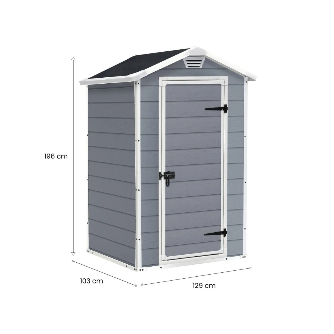 Casetta da Giardino Grigio Bianco Resistente Agli Agenti Atmosferici Tetto a due Falde 129x103x196h cm, Materiale Tetto in Plastica - Stormlake