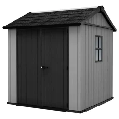 Casetta da Giardino Grigio Nero Lucchettabile, Finitura in Resina Presenza Finestre 230x224x246h cm, Tetto a due Falde - Oneonta