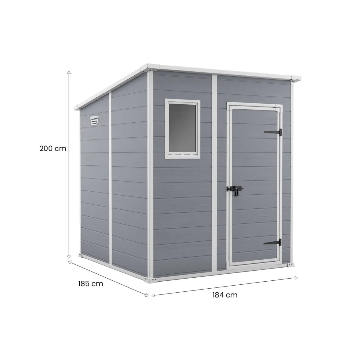 Casetta da Giardino Grigio Nero Resistente Agli Agenti Atmosferici Presenza Finestre 184x185x200h cm, Tetto a due Falde - Cranbrook