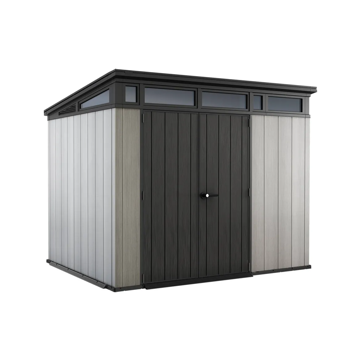 Casetta da Giardino Grigio Nero Resistente Agli Agenti Atmosferici Presenza Finestre 229x224x242h cm, Tetto a due Falde - Sunbury