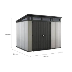 Casetta da Giardino Grigio Nero Resistente Agli Agenti Atmosferici Presenza Finestre 229x224x242h cm, Tetto a due Falde - Sunbury