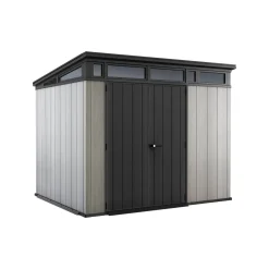 Casetta da Giardino Grigio Nero Resistente Agli Agenti Atmosferici Presenza Finestre 277x218x226h cm, Tetto a due Falde - Whitehall
