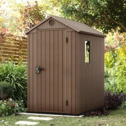 Casetta da Giardino Marrone Nero Resistente Agli Agenti Atmosferici Presenza Finestre 126x185x205h cm, Tetto a due Falde - Sallisaw