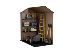 Casetta da Giardino Marrone Nero Resistente Agli Agenti Atmosferici Presenza Finestre 126x185x205h cm, Tetto a due Falde - Sallisaw