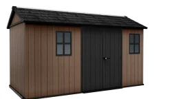 Casetta da Giardino Marrone Nero Resistente Agli Agenti Atmosferici Presenza Finestre 230x476x246h cm, Tetto a due Falde - Kincardine