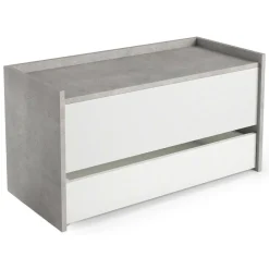 Cassapanca con scarpiera da ingresso 90x40x46h cm bianca e cemento - Sogno