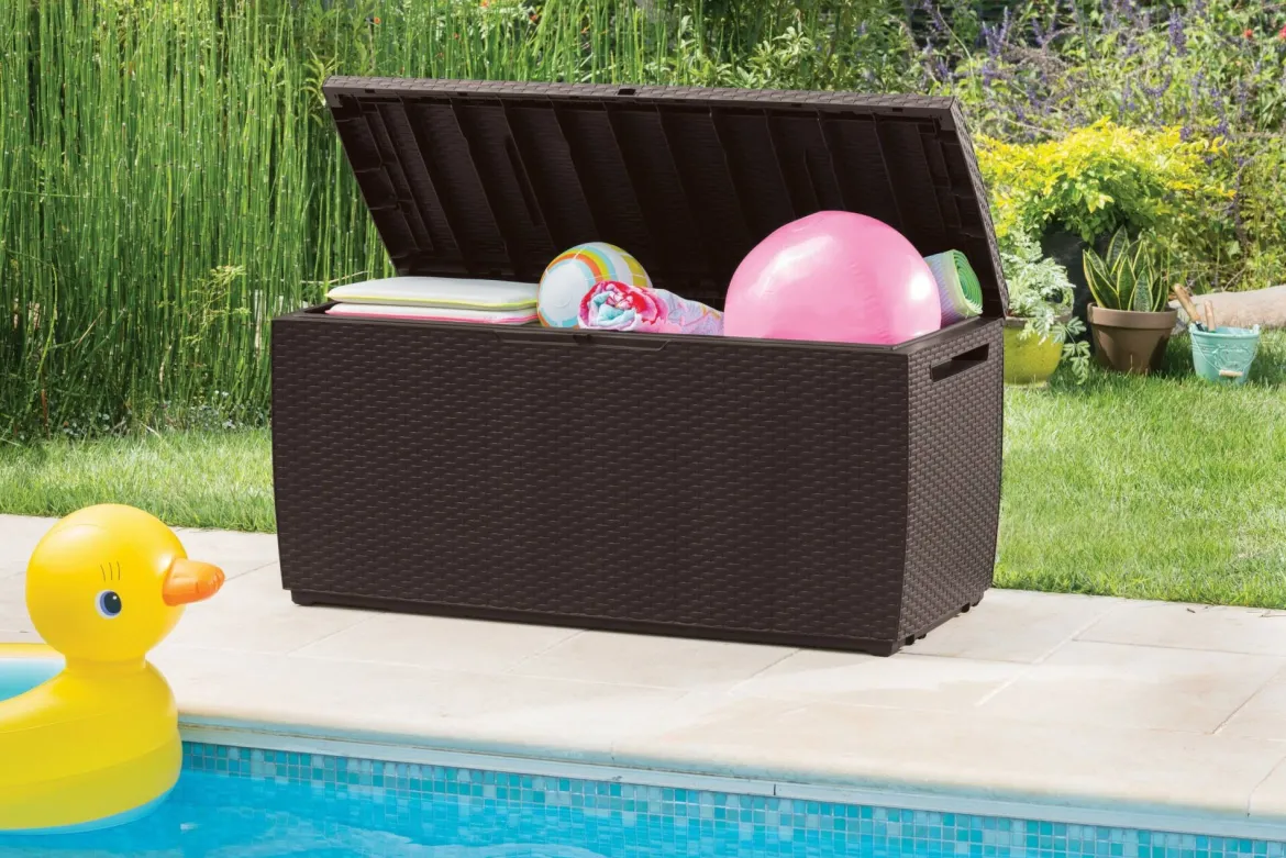 Cassapanca da esterno effetto rattan 123x53x57h cm marrone - Chicoutimi
