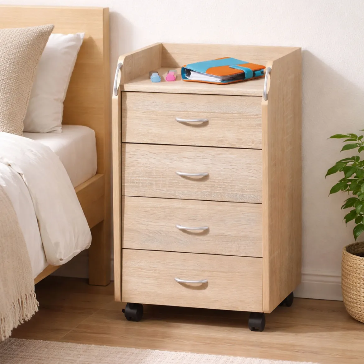 Cassettiera Beige 4 Cassetti Apertura Scorrevole 40x36x65h cm, Chiusura Scorrevole - Manco
