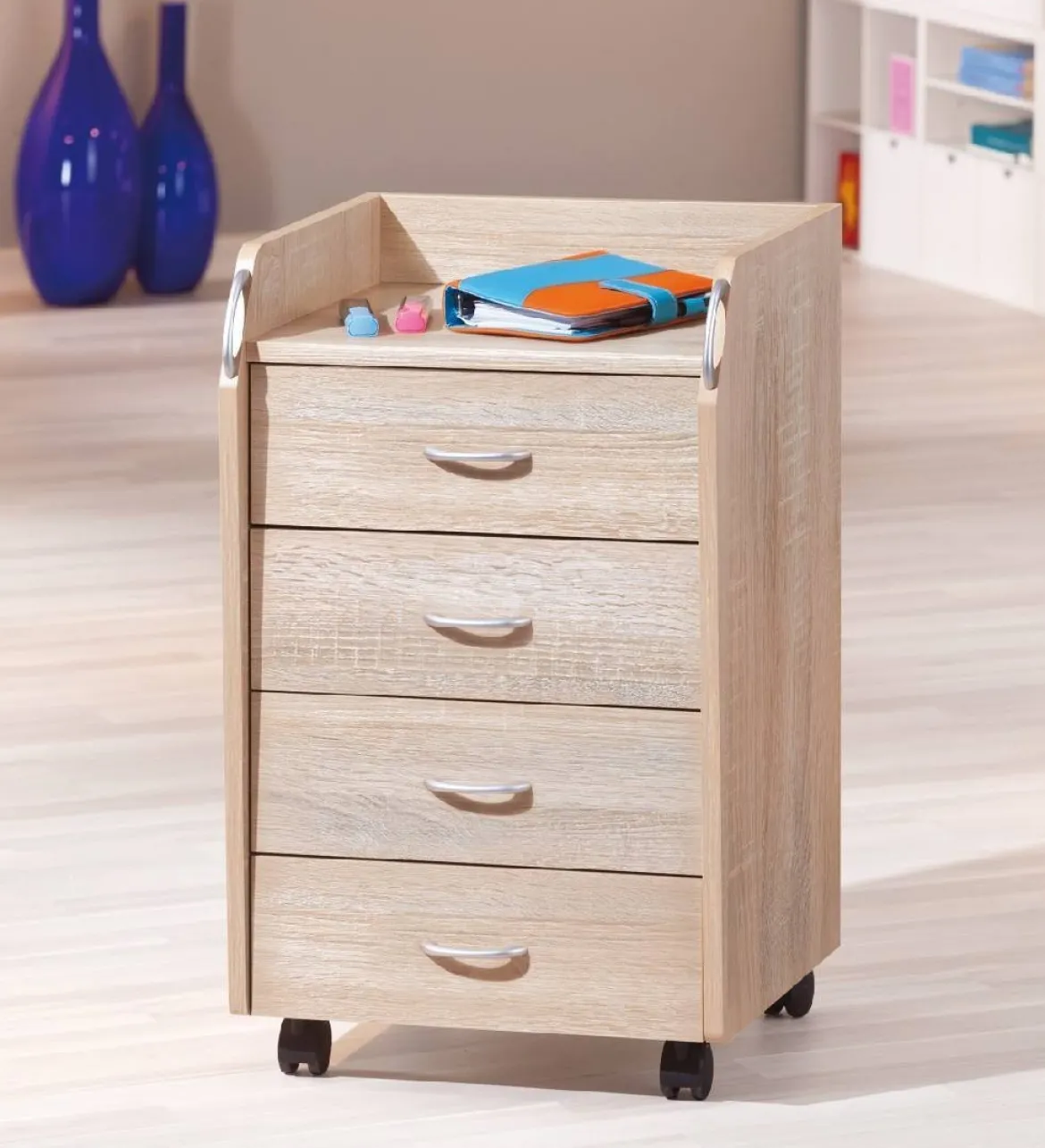 Cassettiera Beige 4 Cassetti Apertura Scorrevole 40x36x65h cm, Chiusura Scorrevole - Manco