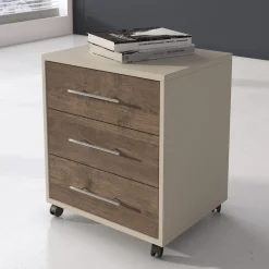 Cassettiera Beige Marrone Noce 3 Cassetti con Ruote 43x40x57h cm, Apertura Scorrevole - Pisano