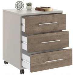 Cassettiera Beige Marrone Noce 3 Cassetti con Ruote 43x40x57h cm, Apertura Scorrevole - Pisano