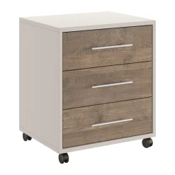 Cassettiera Beige Marrone Noce 3 Cassetti con Ruote 43x40x57h cm, Apertura Scorrevole - Pisano