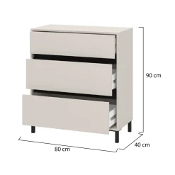 Cassettiera Beige Nero 3 Cassetti Apertura Scorrevole 80x40x90h cm, Chiusura Scorrevole - Mapello