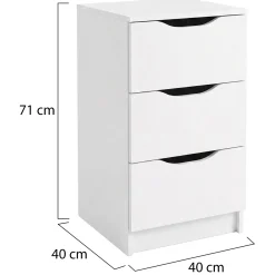 Cassettiera Bianco 3 Cassetti Apertura Scorrevole 71x40x40h cm, Chiusura Scorrevole - Ponte
