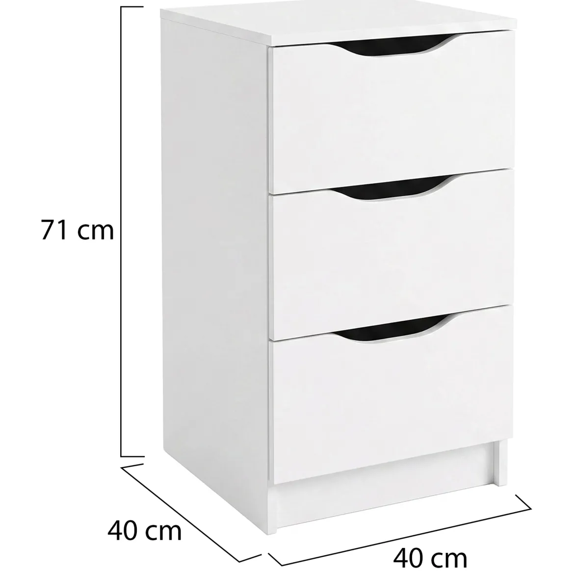 Cassettiera Bianco 3 Cassetti Apertura Scorrevole 71x40x40h cm, Chiusura Scorrevole - Ponte