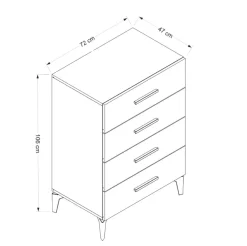 Cassettiera Bianco 4 Cassetti Apertura Scorrevole 80x47x98h cm, Chiusura Scorrevole - Gorle