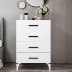 Cassettiera Bianco 4 Cassetti Apertura Scorrevole 80x47x98h cm, Chiusura Scorrevole - Gorle