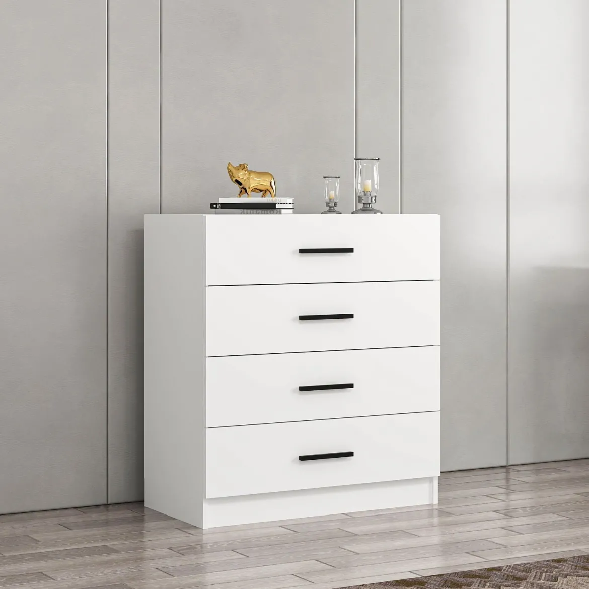 Cassettiera Bianco 6 Cassetti Apertura Scorrevole 36x40x65h cm, Chiusura Scorrevole - Lubrense