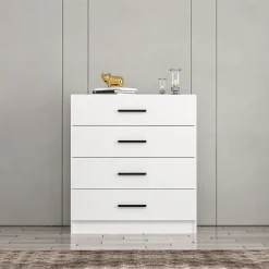 Cassettiera Bianco 6 Cassetti Apertura Scorrevole 36x40x65h cm, Chiusura Scorrevole - Lubrense