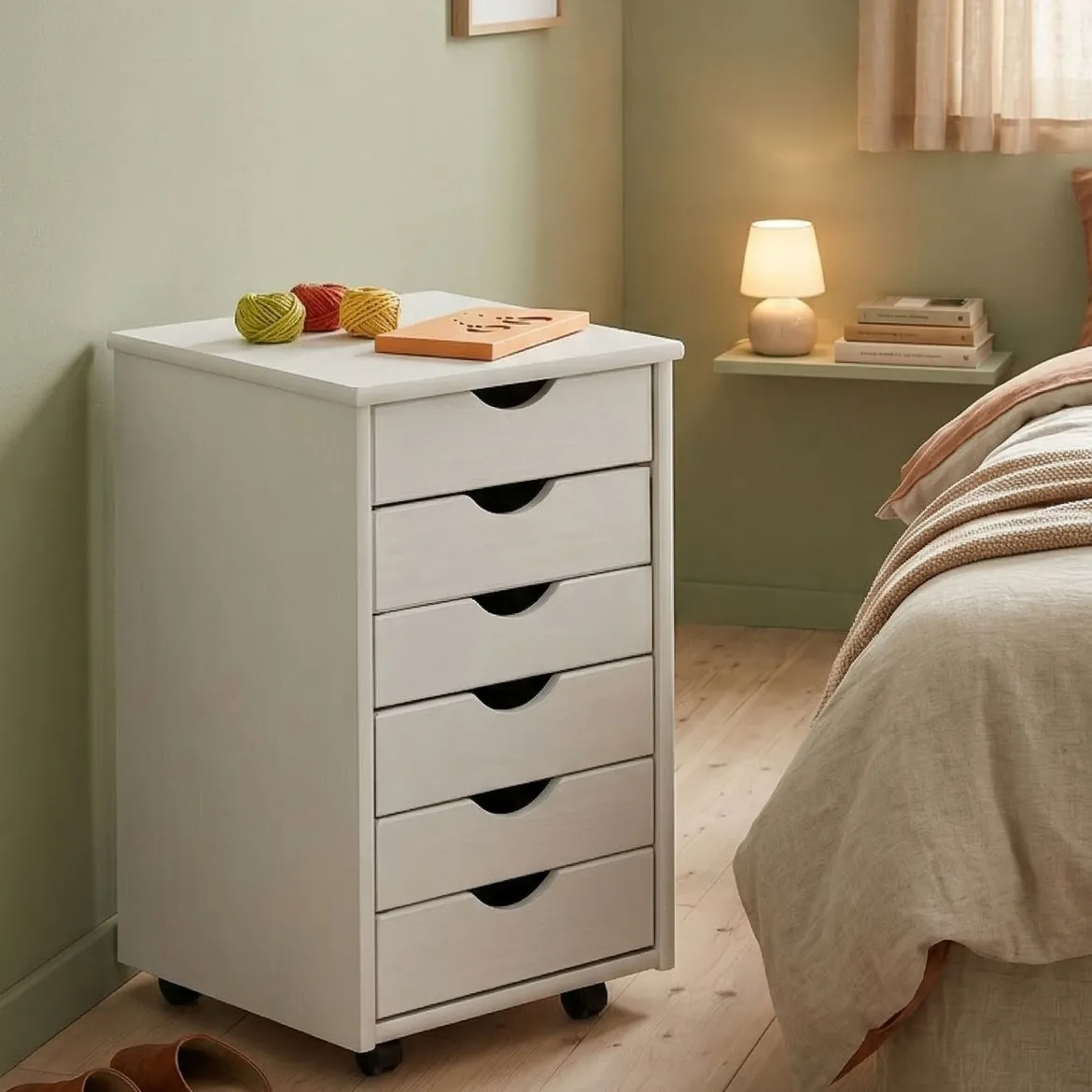Cassettiera Bianco 6 Cassetti Apertura Scorrevole 50x120x40h cm, Chiusura Scorrevole - Ceppino