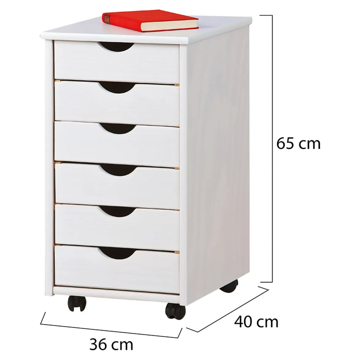 Cassettiera Bianco 6 Cassetti Apertura Scorrevole 50x120x40h cm, Chiusura Scorrevole - Ceppino